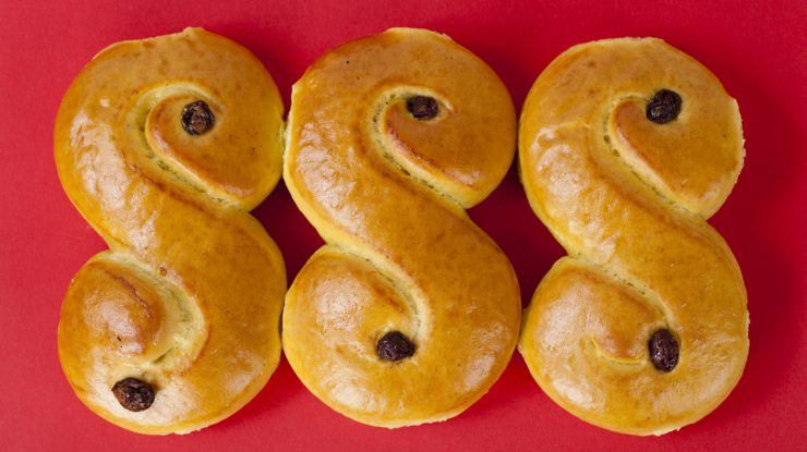 Traditional swedish, "lussebulle" or "lussekatt", sweet bread with saffron, typical christmas bread.