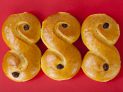 Traditional swedish, "lussebulle" or "lussekatt", sweet bread with saffron, typical christmas bread.